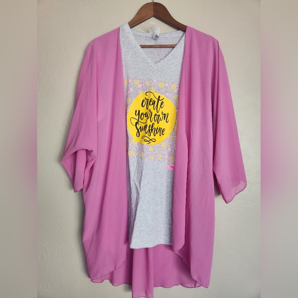 Pink Open Front Kimono Cardigan - Picture 6 of 6